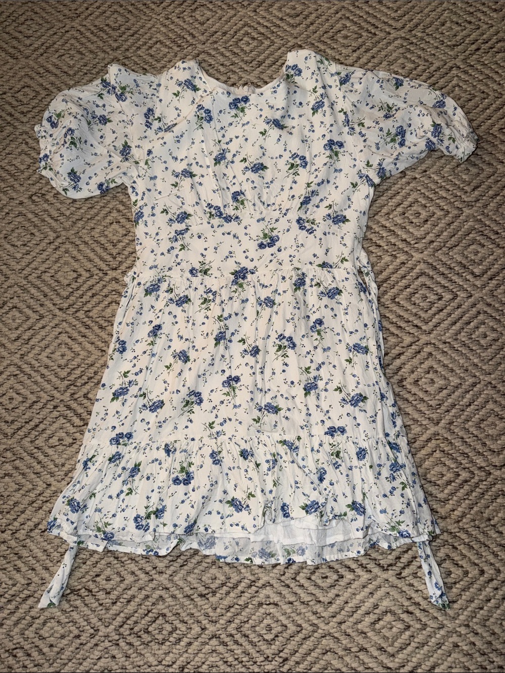 Faithfull the Brand White Dress with Blue Floral Print